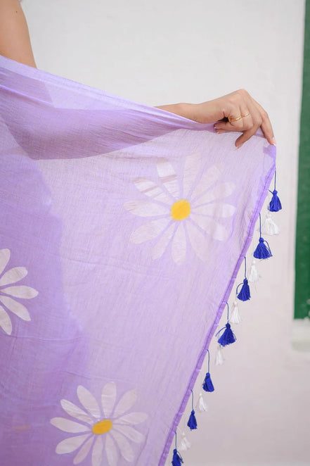 Lavanya Lilac Mulmul Cotton Saree with Floral Prints