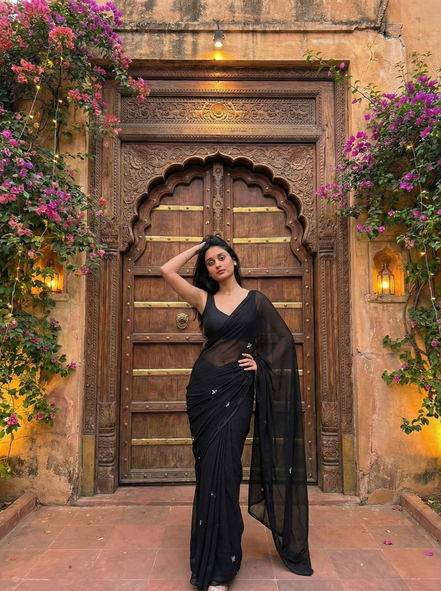 "Maya" - Hand-Dyed Chiffon Saree with Delicate Motifs