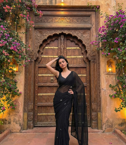 "Maya" - Hand-Dyed Chiffon Saree with Delicate Motifs