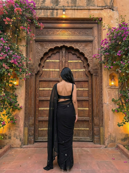 "Maya" - Hand-Dyed Chiffon Saree with Delicate Motifs