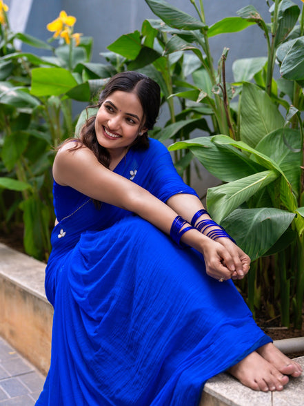 "Maya" - Hand-Dyed Chiffon Saree with Delicate Motifs