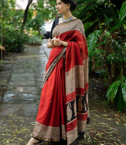 Heritage Red Maheshwari Silk Handloom Saree