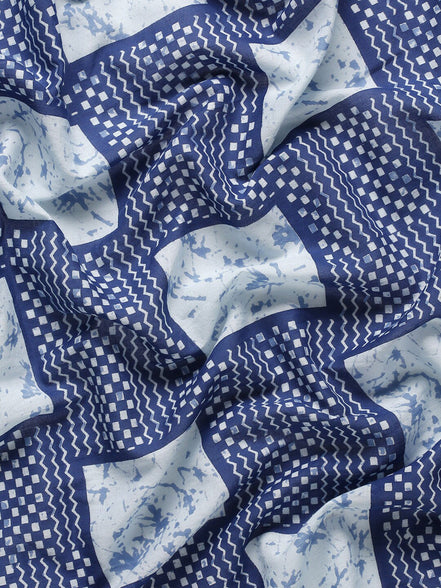 Blue & White Mulmul Cotton Handblock Saree – Lightweight & Elegant