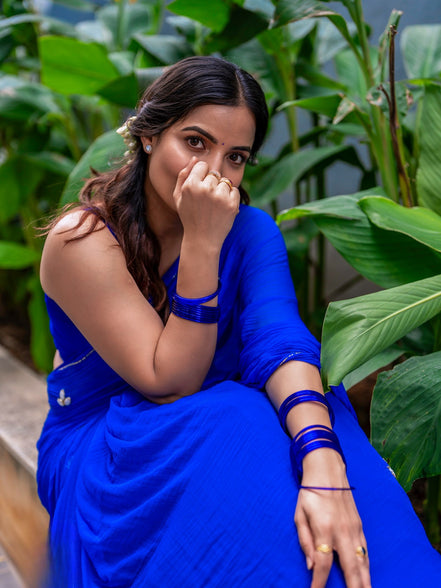 "Maya" - Hand-Dyed Chiffon Saree with Delicate Motifs