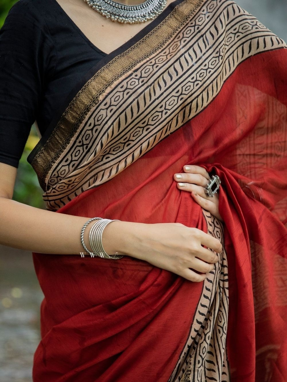Heritage Red Maheshwari Silk Handloom Saree