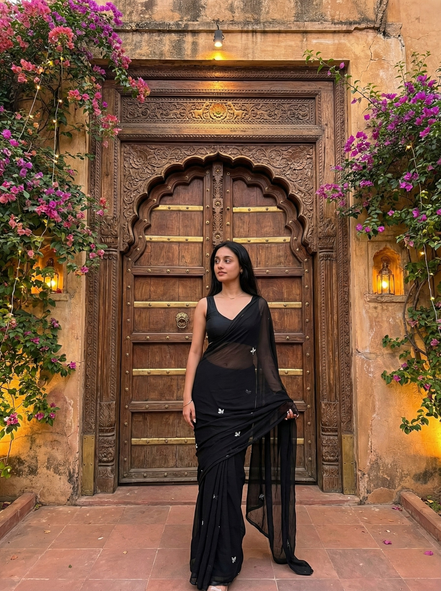 "Maya" - Hand-Dyed Chiffon Saree with Delicate Motifs