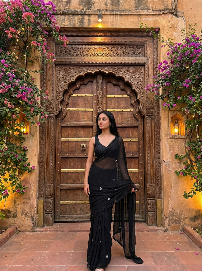 "Maya" - Hand-Dyed Chiffon Saree with Delicate Motifs