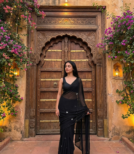 "Maya" - Hand-Dyed Chiffon Saree with Delicate Motifs