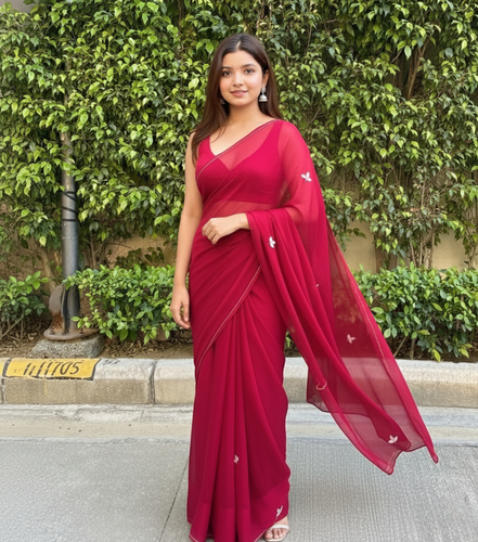 "Maya" - Hand-Dyed Chiffon Saree with Delicate Motifs