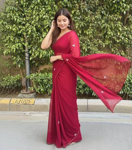 "Maya" - Hand-Dyed Chiffon Saree with Delicate Motifs