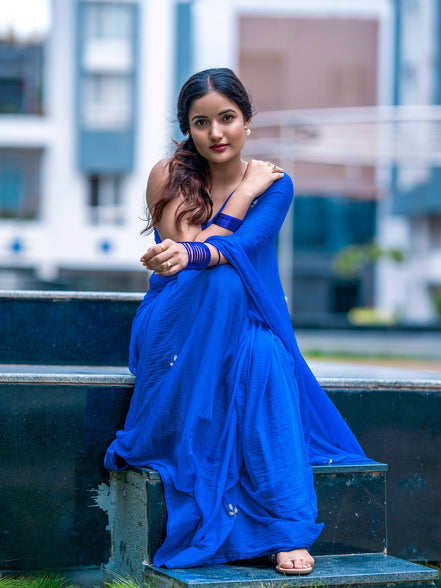 "Maya" - Hand-Dyed Chiffon Saree with Delicate Motifs