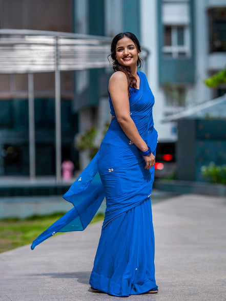 "Maya" - Hand-Dyed Chiffon Saree with Delicate Motifs