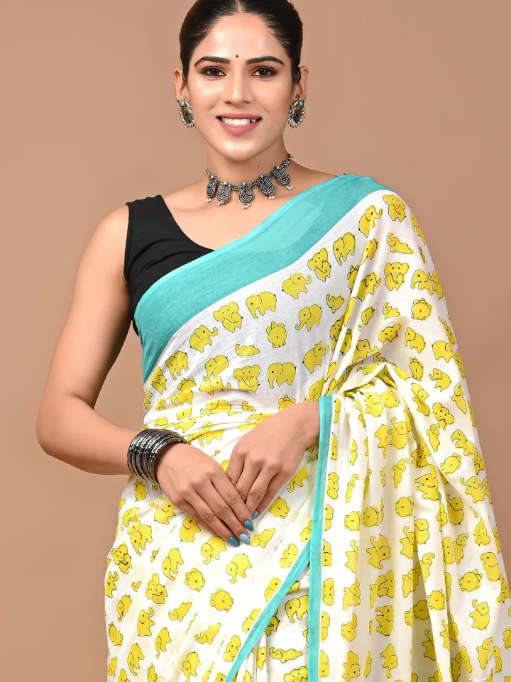 Tanya Mittal Quirky Yellow Elephant Saree
