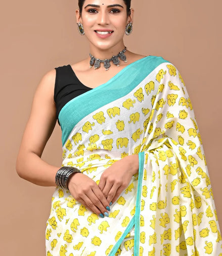 Tanya Mittal Quirky Yellow Elephant Saree