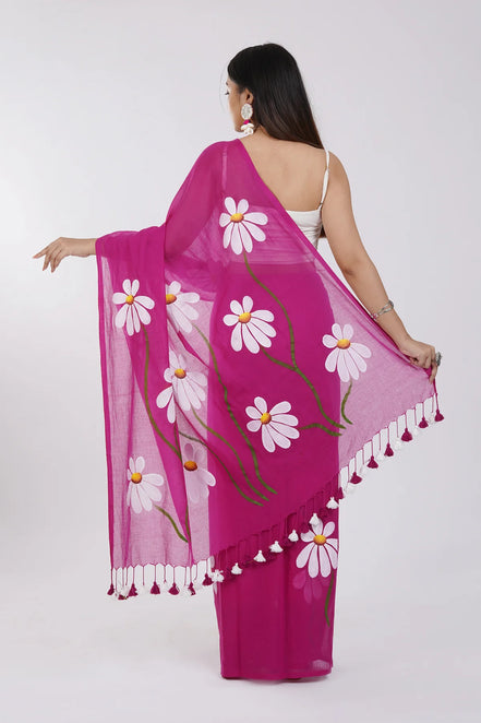 Ragini Mulmul Cotton Hand-Painted Blossom Saree