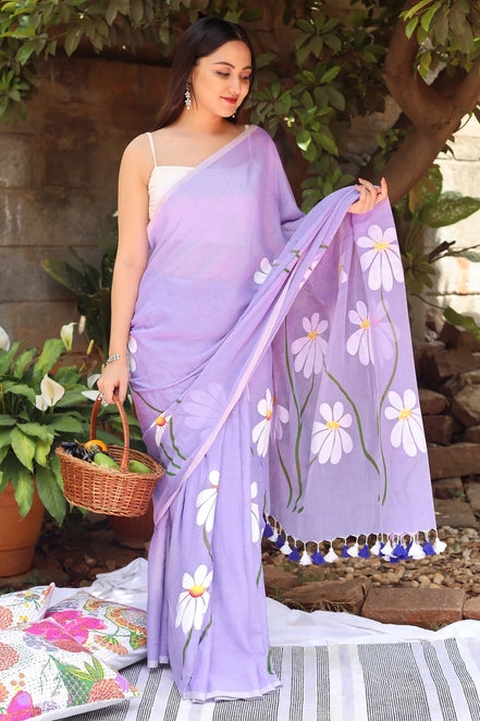 Amaya Mulmul Cotton Hand-Painted Blossom Saree