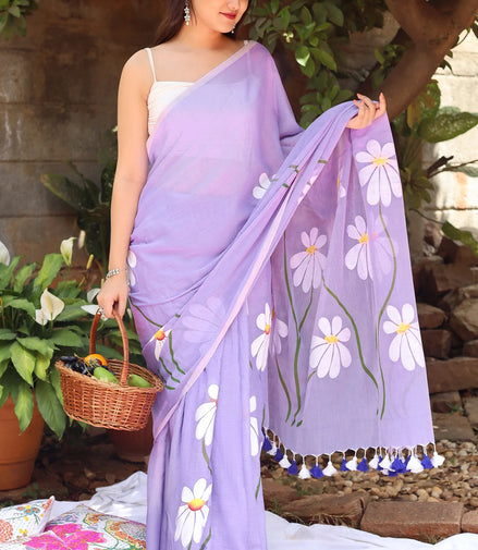 Amaya Mulmul Cotton Hand-Painted Blossom Saree