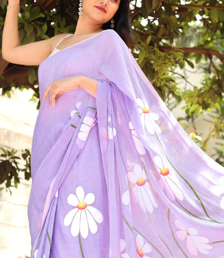 Amaya Mulmul Cotton Hand-Painted Blossom Saree