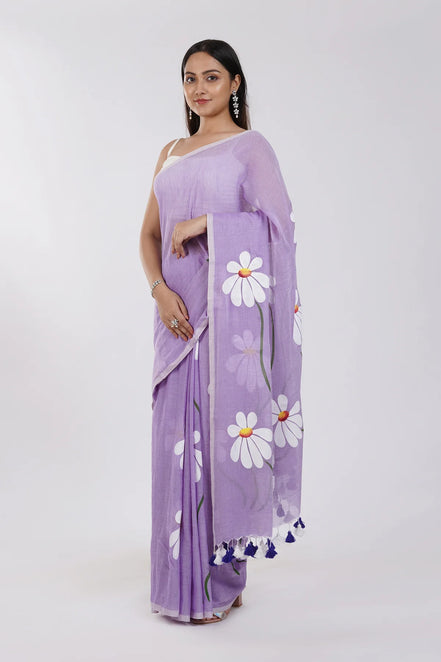 Amaya Mulmul Cotton Hand-Painted Blossom Saree
