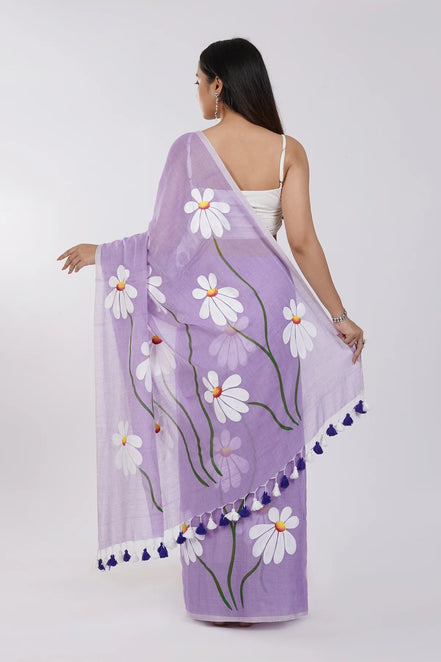 Amaya Mulmul Cotton Hand-Painted Blossom Saree