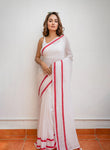 Ivory Charm White Mulmul Cotton Saree with Red Border & Tassels
