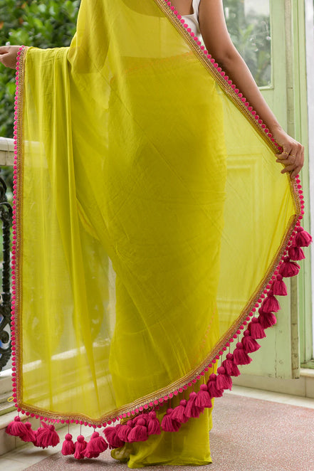 Neon Charm Mul Cotton Saree with Tassels