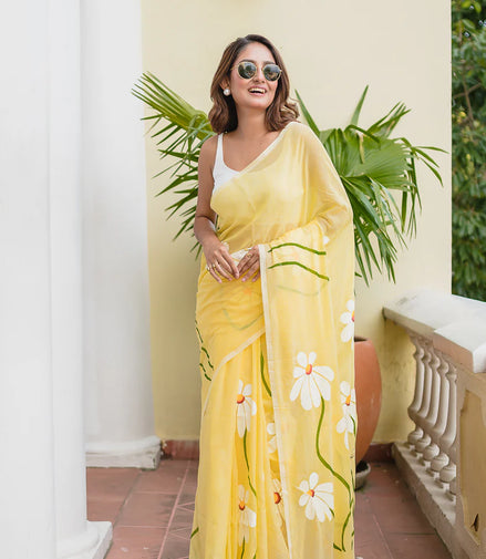 Aadhya Blossom Hand-Painted Saree