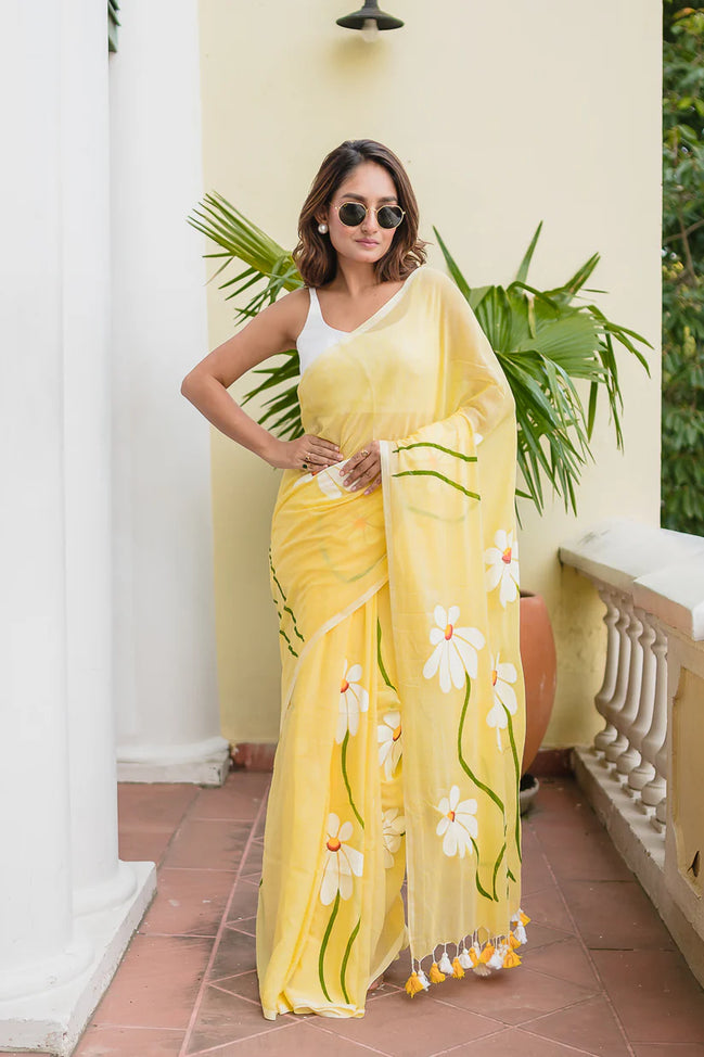 Aadhya Blossom Hand-Painted Saree