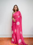 Rohini Hot Pink Mulmul Cotton Saree with Floral Prints