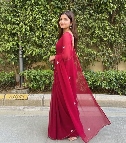 "Maya" - Hand-Dyed Chiffon Saree with Delicate Motifs