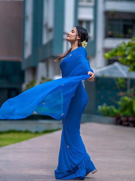 "Maya" - Hand-Dyed Chiffon Saree with Delicate Motifs
