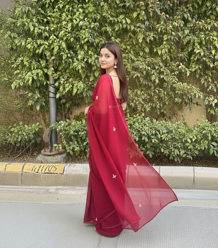 "Maya" - Hand-Dyed Chiffon Saree with Delicate Motifs