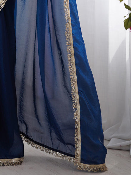 "Nilaambari" - Royal Blue Satin Saree with Gold Zari Border