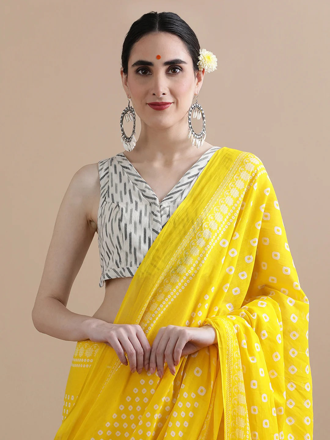 Kanak Yellow Mulmul Cotton Saree – Handblock Print | Sunshine Elegance