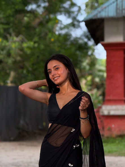 "Maya" - Hand-Dyed Chiffon Saree with Delicate Motifs