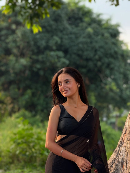 "Maya" - Hand-Dyed Chiffon Saree with Delicate Motifs