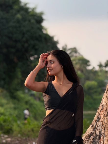 "Maya" - Hand-Dyed Chiffon Saree with Delicate Motifs