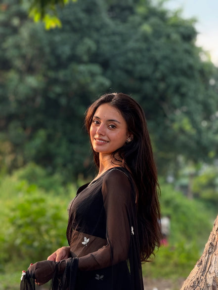 "Maya" - Hand-Dyed Chiffon Saree with Delicate Motifs